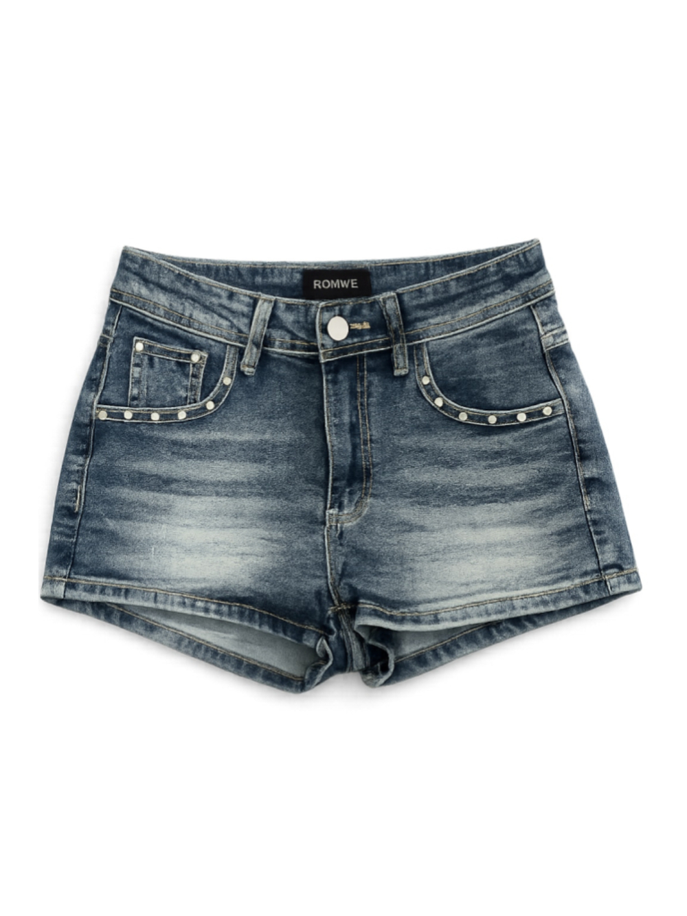 ROMWE Skull Studded Denim Shorts XS Y2K Gothic Punk